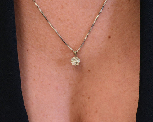 14k white gold round diamond solitaire pendant on 14k white gold box link chain