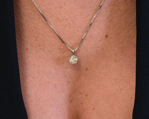 14k white gold round diamond solitaire pendant on 14k white gold box link chain