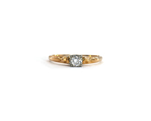 14K yellow gold + 18k white gold diamond engagement ring.