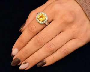 14k white gold, citrine and diamond ring.