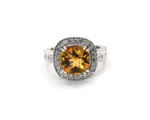 Load image into Gallery viewer, 14k white gold, citrine and diamond ring.

