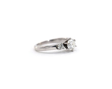 Load image into Gallery viewer, 14k white gold three stone round brilliant cut diamond engagement ring.
