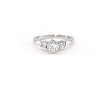 Load image into Gallery viewer, 14k white gold three stone round brilliant cut diamond engagement ring.
