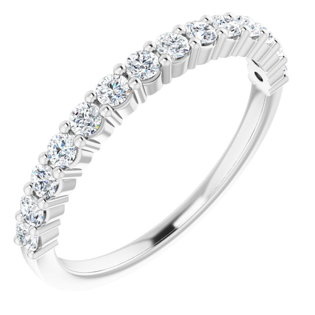 14k white gold shared-prong 1/2CTW round brilliant cut diamond wedding band.