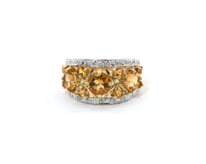14k yellow gold ring set with citrines and diamonds.
