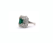 Load image into Gallery viewer, Estate 18K white gold ring set with emerald and diamonds.
