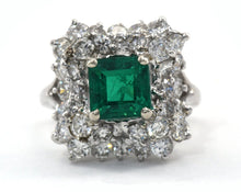 Load image into Gallery viewer, Estate 18K white gold ring set with emerald and diamonds.
