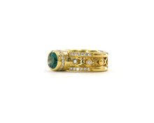 Load image into Gallery viewer, 18K yellow gold ring set with green tourmaline and diamonds.

