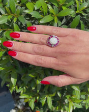 Load and play video in Gallery viewer, Vintage Platinum, Opal, Diamond, and Created Ruby Ring
