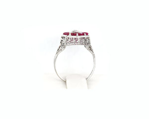 Vintage 14K White Gold Lab Created Ruby Filigree Bow Ring.