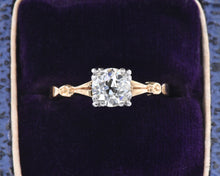Load image into Gallery viewer, Vintage 14K yellow and white gold diamond solitaire engagement ring in box.
