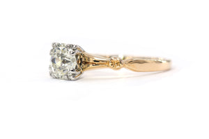 Vintage 14K yellow and white gold diamond solitaire engagement ring.