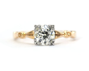 Vintage 14K yellow and white gold diamond solitaire engagement ring.
