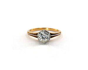 Antique 18K Yellow Gold and Platinum Ring Six Prong Set With an Old Mine Diamond.