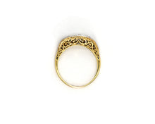 Load image into Gallery viewer, Antique 18K yellow gold ring with platinum top and Old European cut diamonds throughview.

