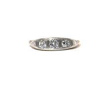 Load image into Gallery viewer, Antique 18K yellow gold ring with platinum top and Old European cut diamonds top.
