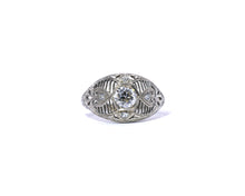 Load image into Gallery viewer, Antique 18k white gold filigree and diamond ring.

