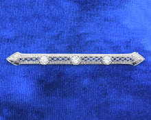 Load image into Gallery viewer, Antique Platinum And 14K White Gold Old Mine Diamond Bar Brooch
