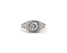 Load image into Gallery viewer, Antique platinum ring set with a GIA certified round brilliant cut diamond.
