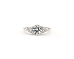 Antique Platinum Engagement Ring Set With Old European cut Diamonds