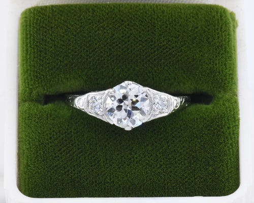 Antique Platinum Engagement Ring Set With Old European cut Diamonds