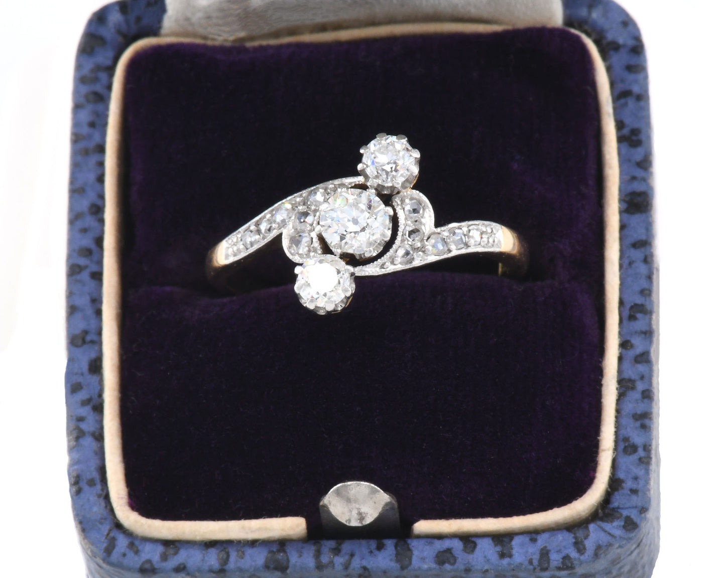 Antique Platinum and 14K Yellow Gold Ring Set With Old European And Rose Cut Diamonds
