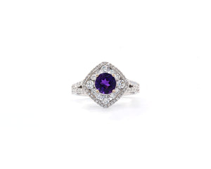 Amethyst and Diamond Halo Ring