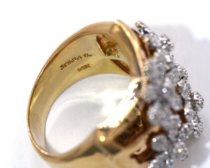 Estate 14K Yellow Gold Signed Sonia B Diamond Flowers Ring.
