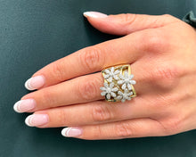 Load image into Gallery viewer, Estate 14K Yellow Gold Signed Sonia B Diamond Flowers Ring.
