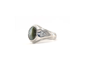 Estate Platinum Ring Set With GIA Certified Natural Cat's Eye Chrysoberyl And Diamonds