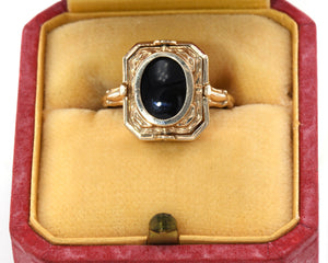 Vintage Signed ESEMCO 10K Yellow Gold Flip Ring With Onyx And Cameo