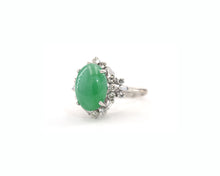 Load image into Gallery viewer, Vintage 14K White Gold Jade and Diamond Ring.
