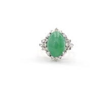 Load image into Gallery viewer, Vintage 14K White Gold Jade and Diamond Ring.
