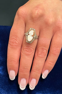 Vintage 14K White Gold Filigree Ring Set With Cameo