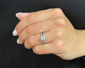 Vintage 14K White Gold Signed Prism-Lite Diamond Engagement Style Ring Paired With a Vintage Wedding Band