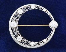 Load image into Gallery viewer, Vintage 14K Yellow Gold, Platinum And Diamond Circle Brooch.
