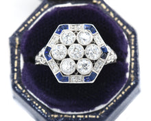 Load image into Gallery viewer, Vintage Platinum, Diamond, and Created Sapphire Cocktail Ring

