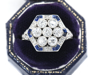 Vintage Platinum, Diamond, and Created Sapphire Cocktail Ring