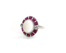 Load image into Gallery viewer, Vintage Platinum, Opal, Diamond, and Created Ruby Ring
