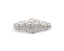 Load image into Gallery viewer, Vintage signed Esemco 10K white gold filigree brooch set with diamond.
